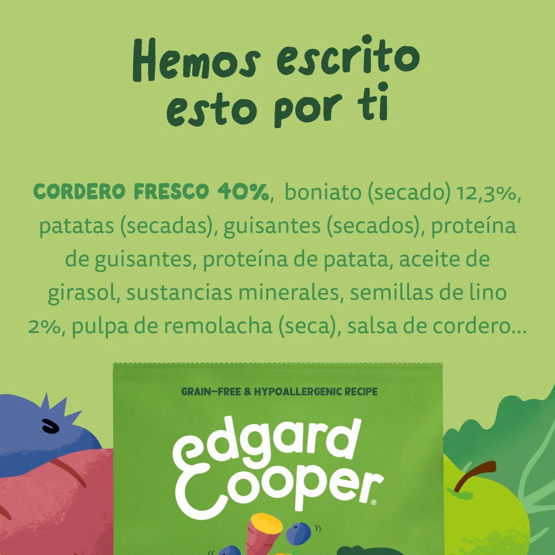 Pienso sin Cereales Cordero Fresco - Edgard & Cooper ingredientes