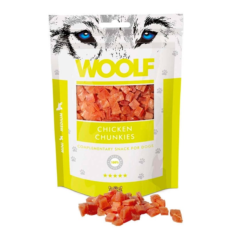 Woolf Snacks Dados de Pollo para Perros 100gr Woolf Snacks Dados de Pollo para Perros 100gr