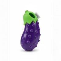 Juguete de goma resistente con chirriador para perros berenjena