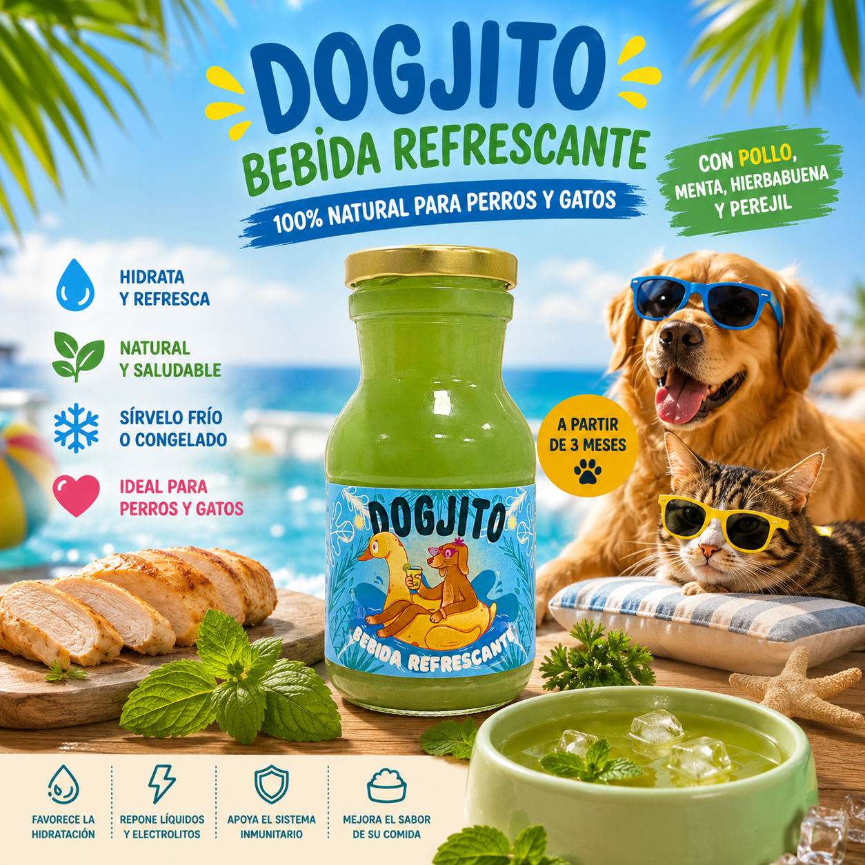 caldo de huesos pollo para perros y gatos verano
