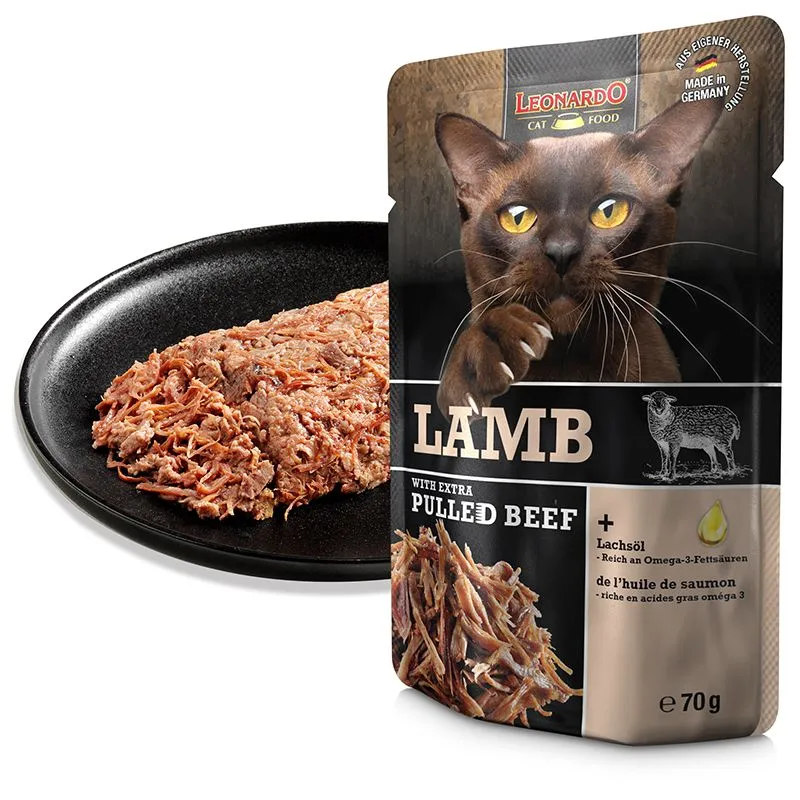 Paté con carne desmechada de cordero & ternera para Gato – Leonardo PULLED Paté con carne desmechada de cordero & ternera para Gato - Leonardo PULLED